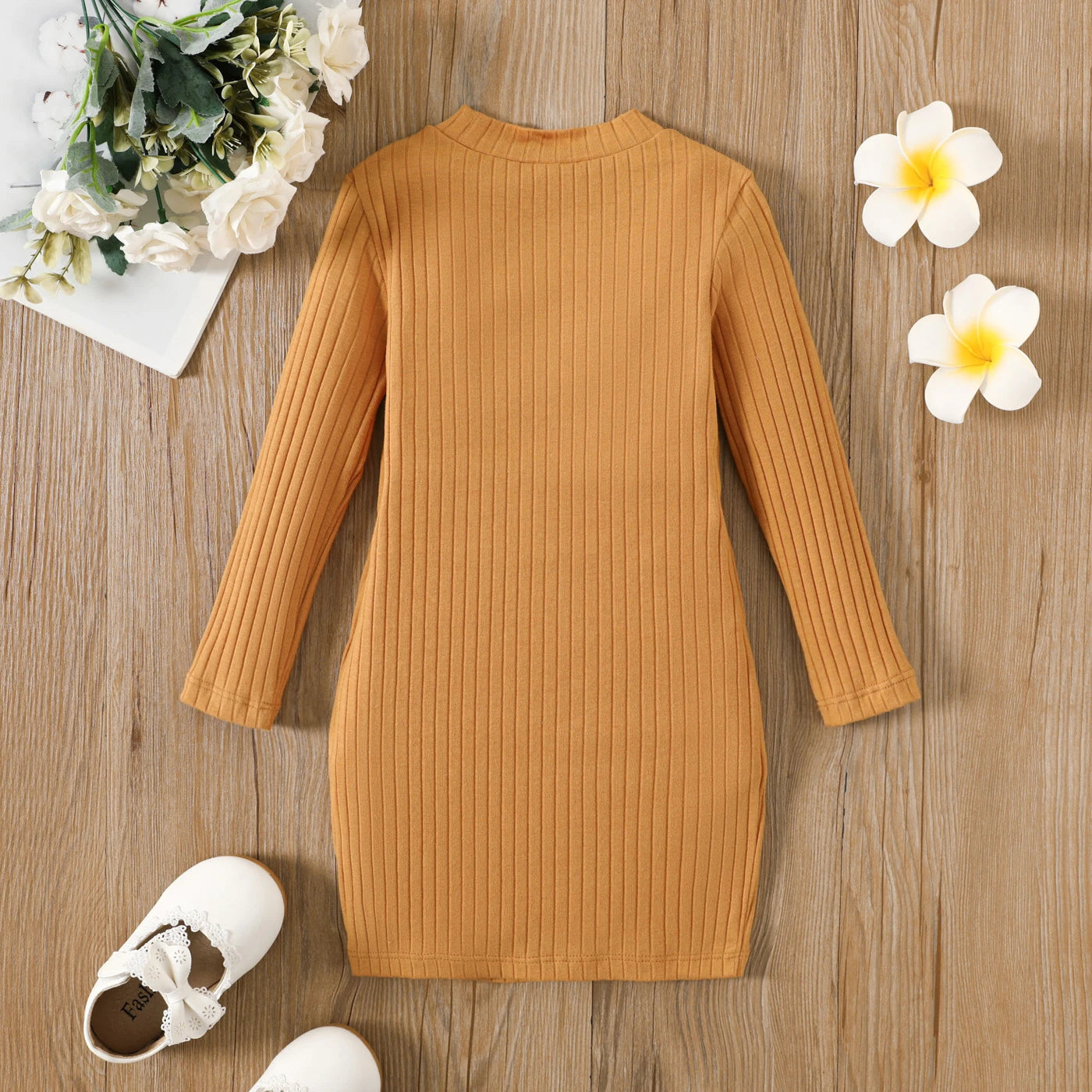 Girl's Basic Knit Long Sleeve Dress (Age 24M-6YRS)