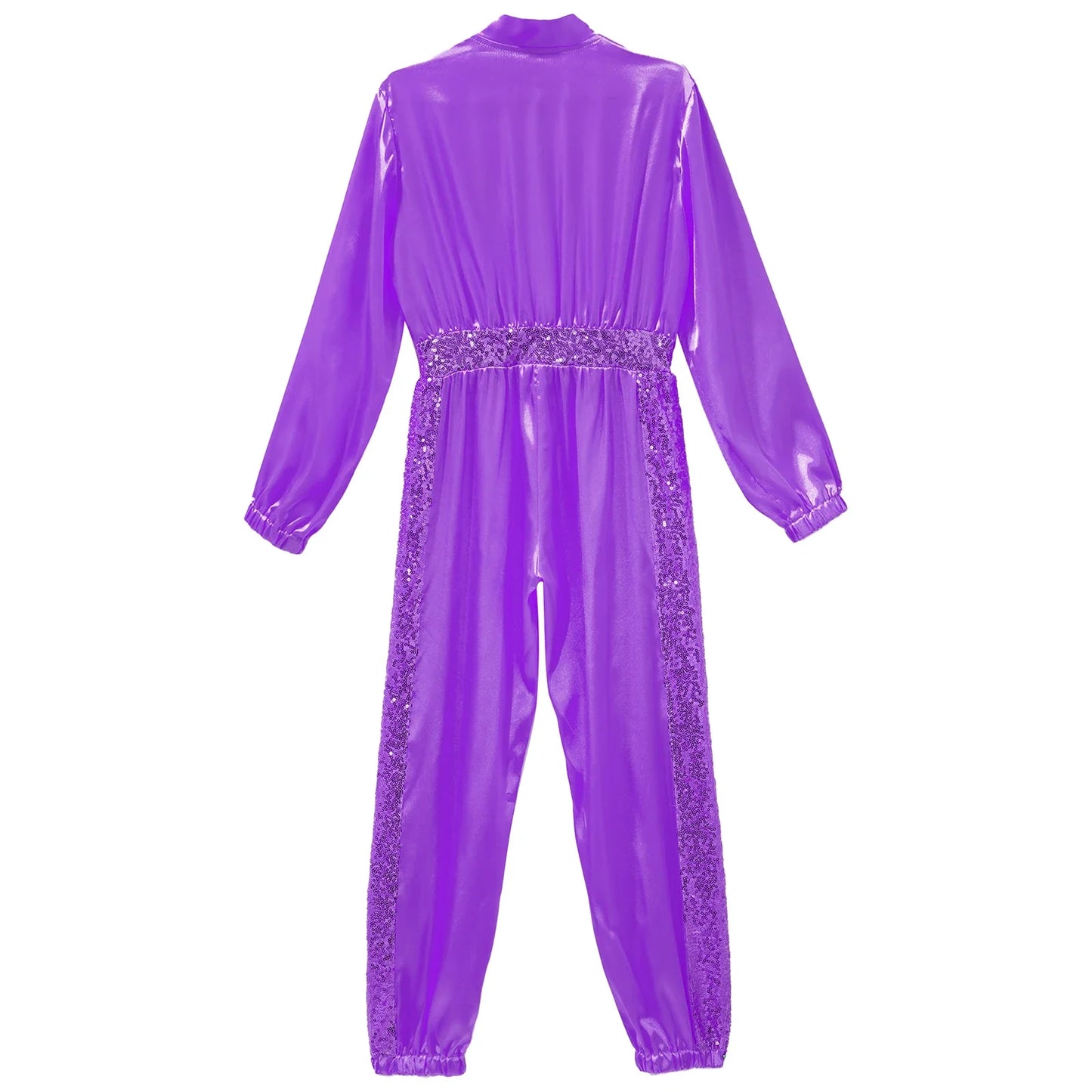 Girls Sequin Satin m Long Sleeve Zipper Jumpsuit (Age 6-16 YRS)