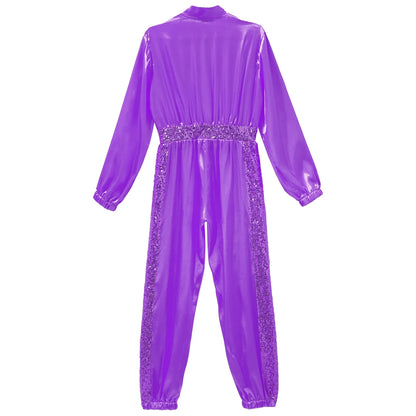 Girls Sequin Satin m Long Sleeve Zipper Jumpsuit (Age 6-16 YRS)