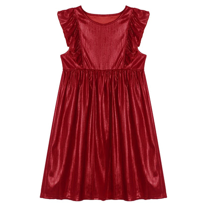 Girls Metallic Sleeveless Ruffles A-Line Dress (Age 24M-10YRS)