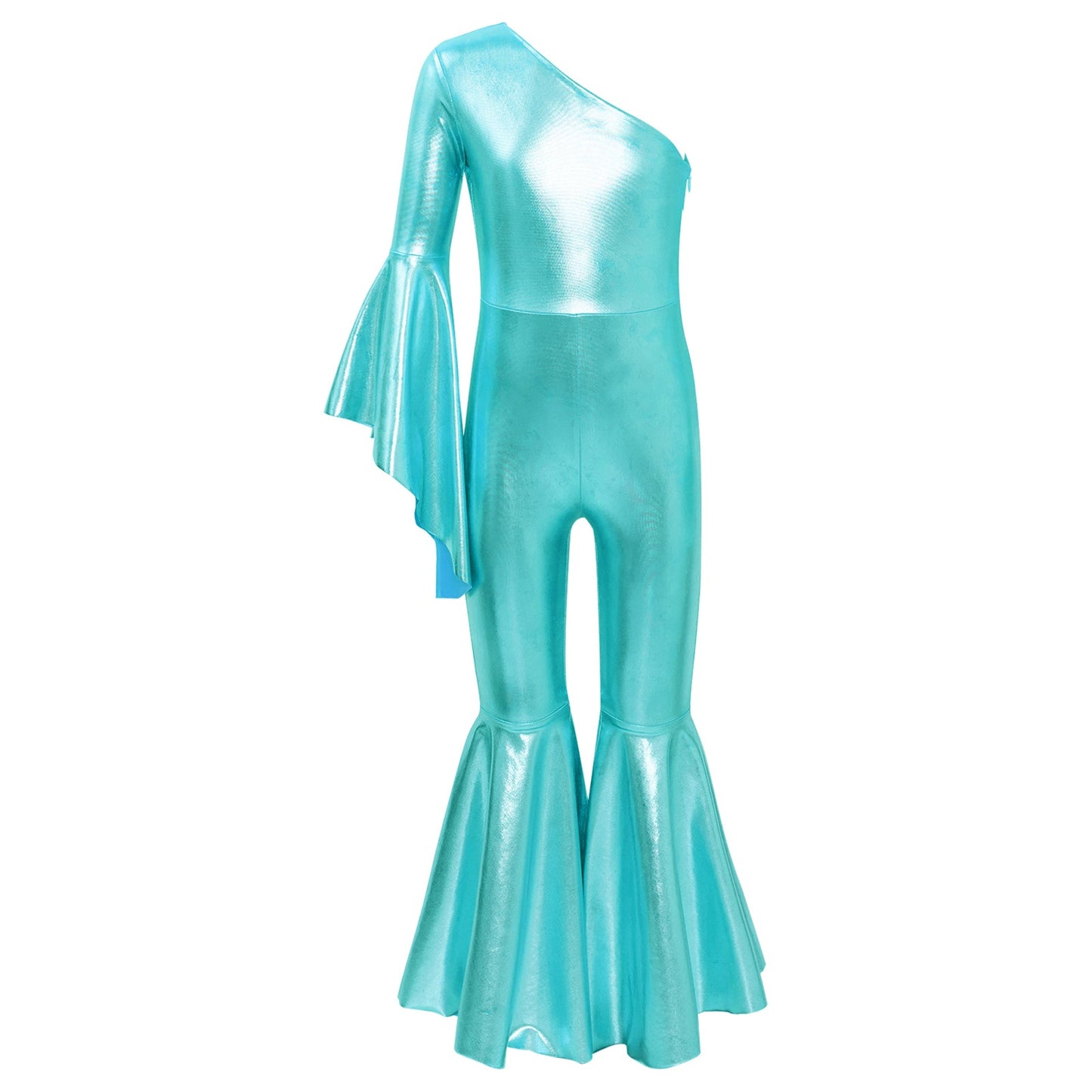 Girls Dance Metallic One Shoulder Bell-Bottom Jumpsuit (Age 6-16YRS)