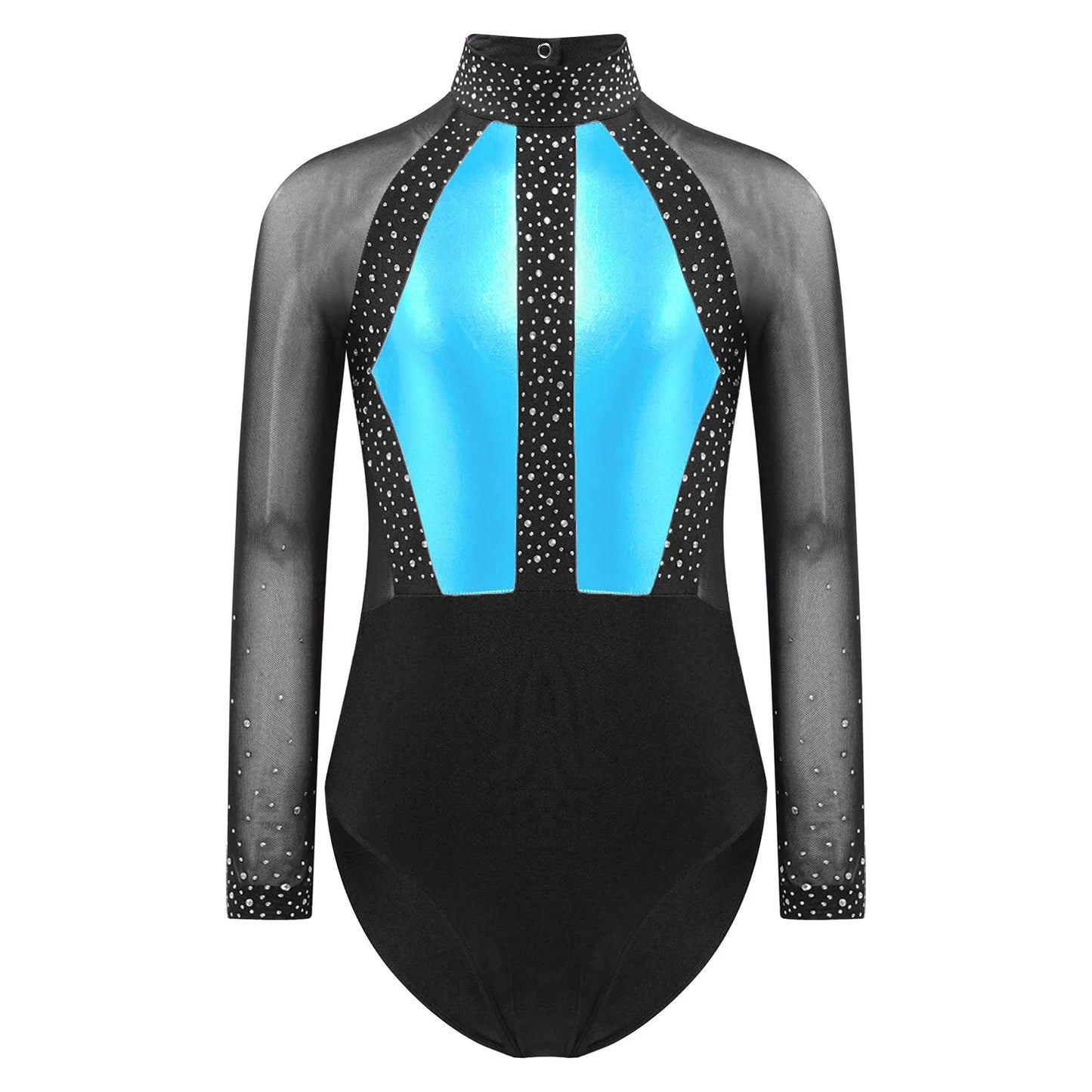 Girls Dance Performance Costume Long Sleeve Rhinestone Leotard (Age 6-16 YRS)