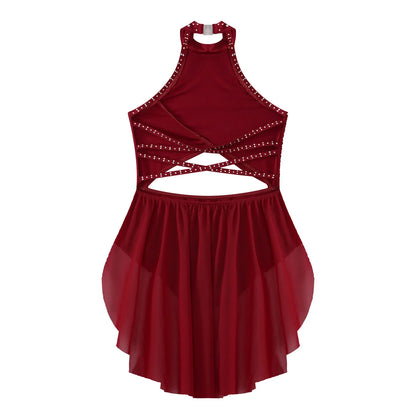 Girls Dance Rhinestone Dress Costume (Age 6-16YRS)