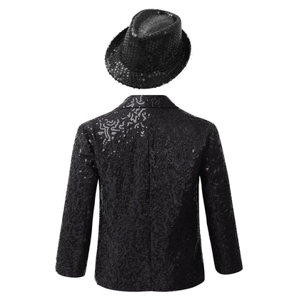 Boys Sequin Dance Tuxedo Jacket Suit & Fedora Hat (Age 6-16 YRS)
