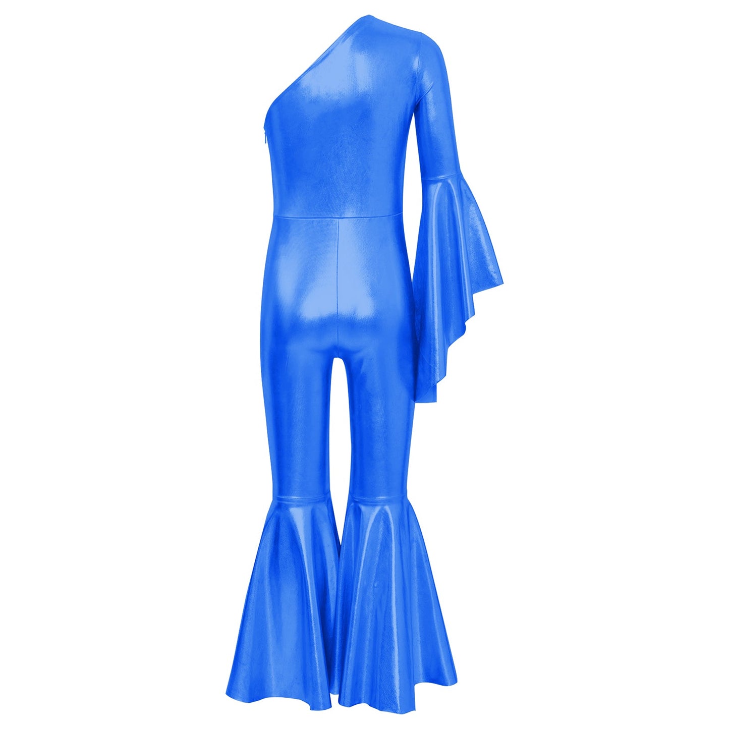 Girls Dance Metallic One Shoulder Bell-Bottom Jumpsuit (Age 6-16YRS)