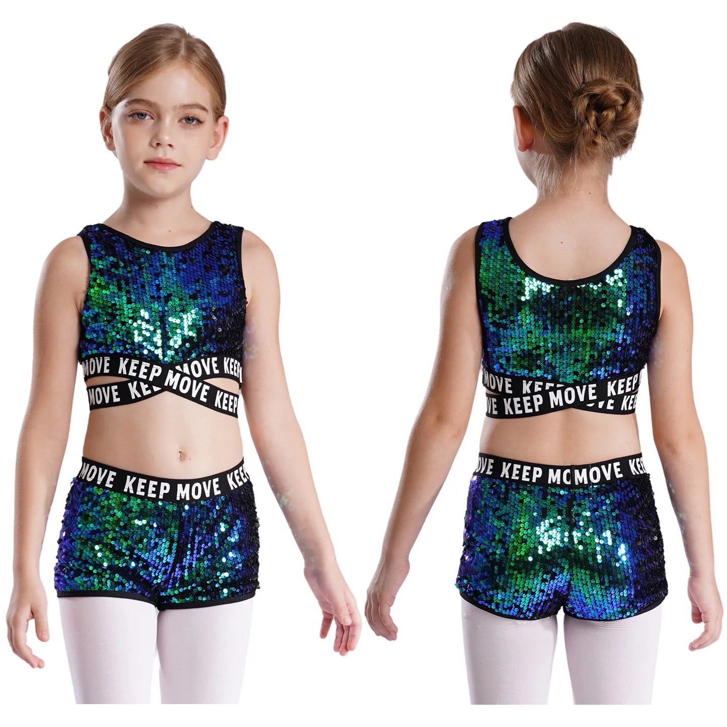 Girls Sequin Dance Top & Shorts Set (Age 4-16YRS)