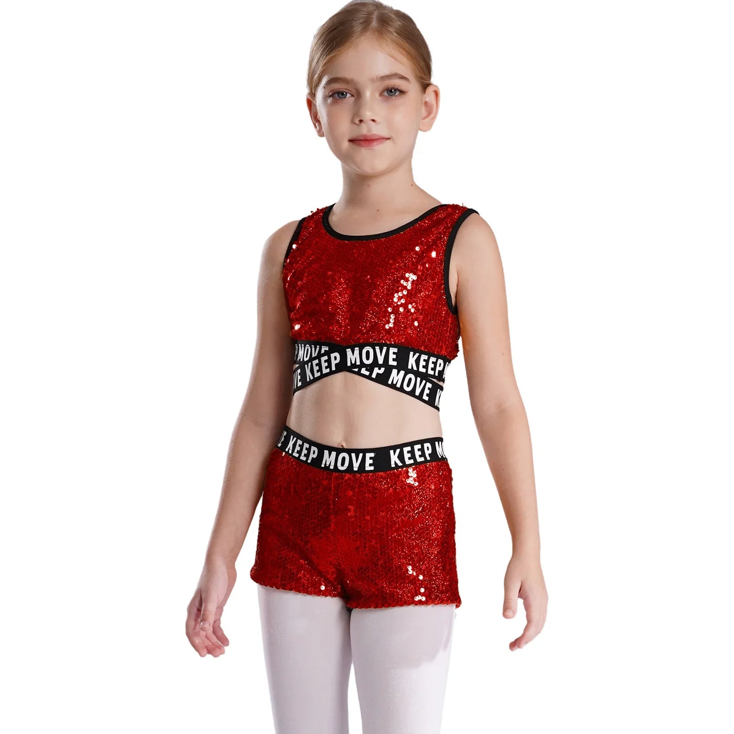 Girls Sequin Dance Top & Shorts Set (Age 4-16YRS)