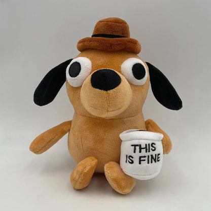 Plush This Is Fine Meme Coffee Dog Stuffed Toy - 25cm