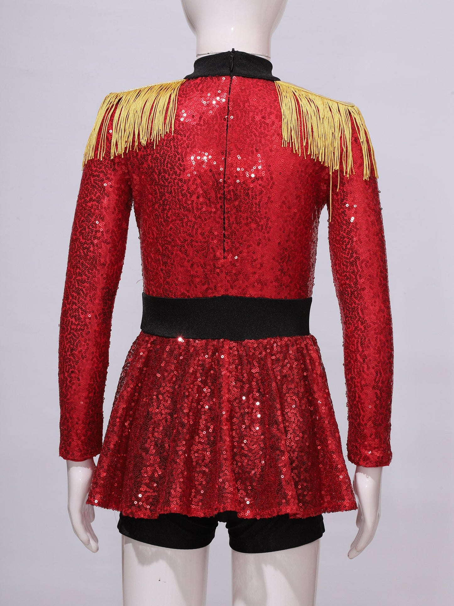 Girls Halloween Circus Ringmaster  Costume Long Sleeve Sequin Leotard Dress (Age 6-14YRS)