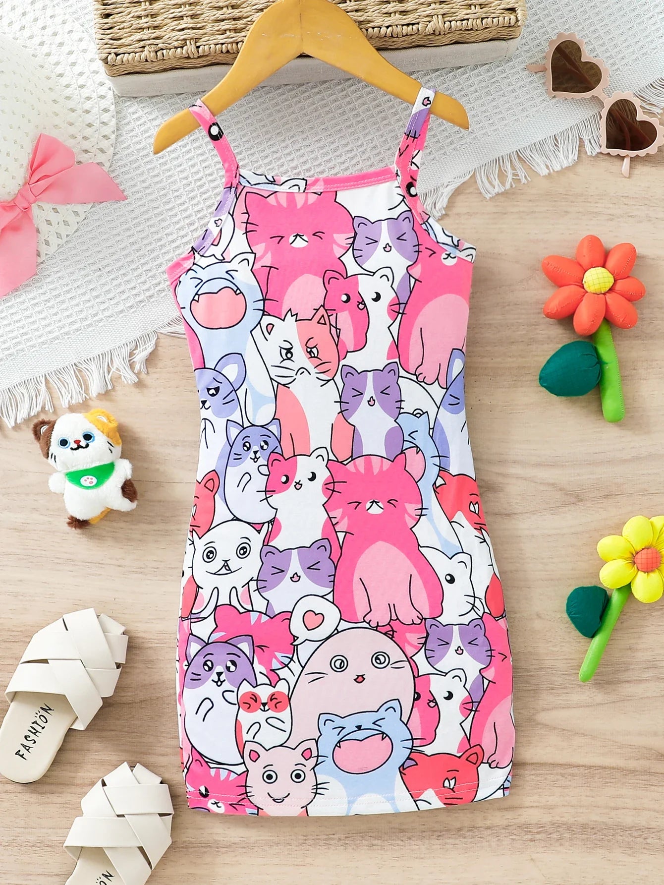 Girls Cat Print Dress (Age 3-7 YRS)