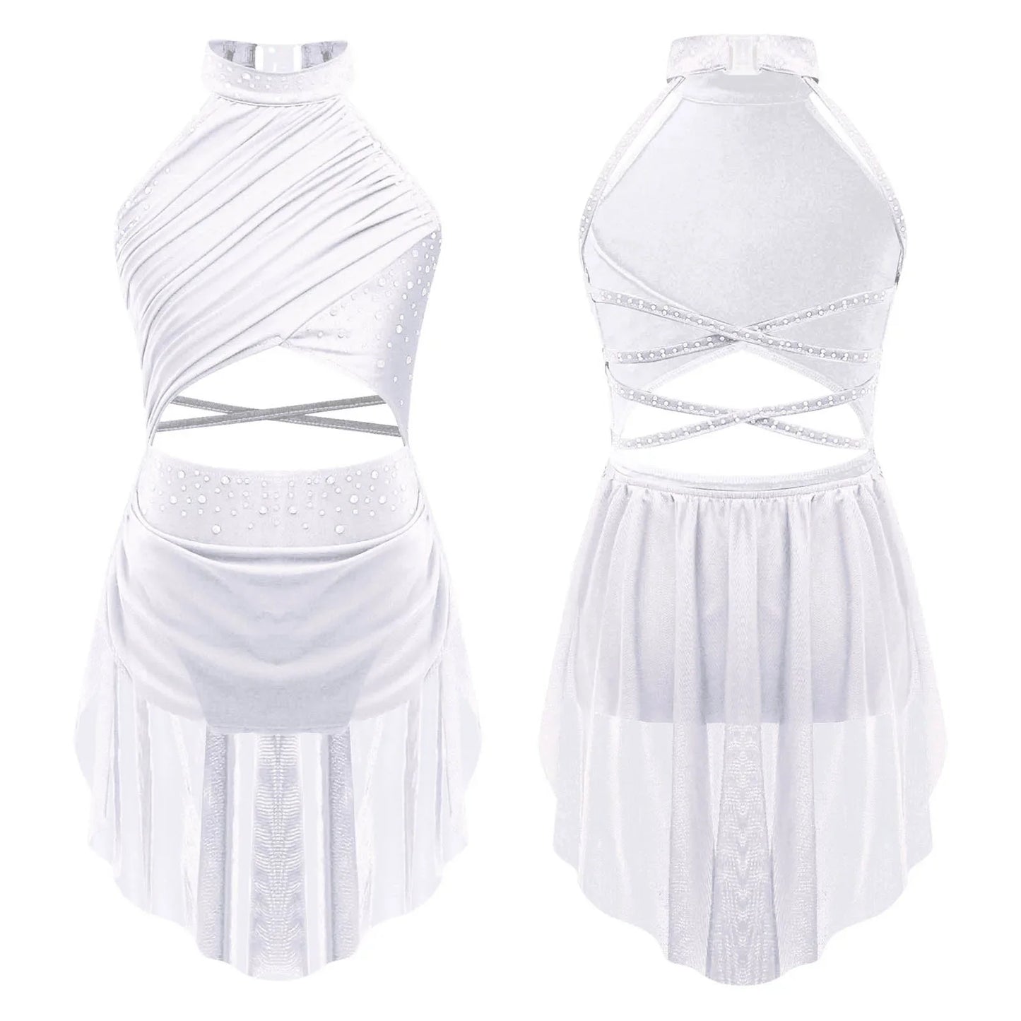 Girls Dance Rhinestone Dress Costume (Age 6-16YRS)