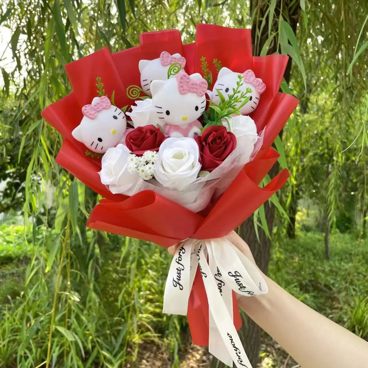 Plush Miss Kitty Stuffed Gift Flower Bouquet