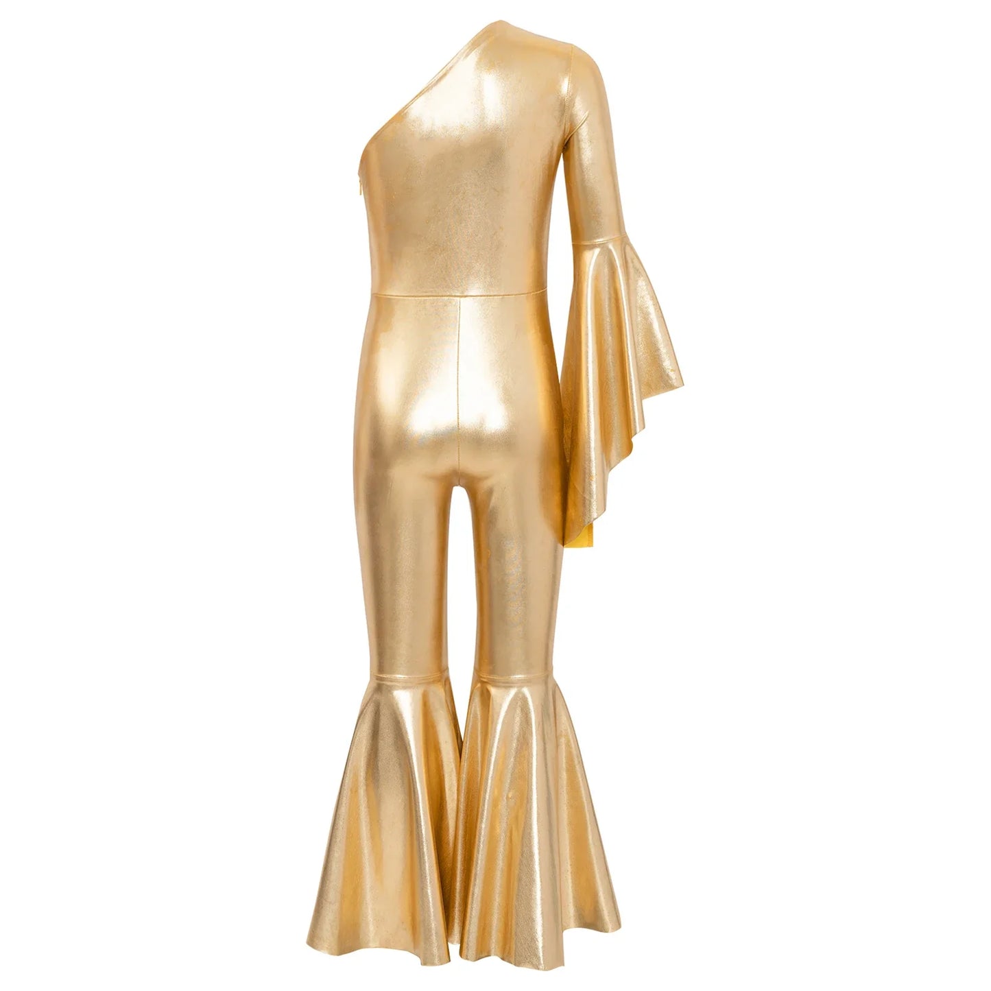 Girls Dance Metallic One Shoulder Bell-Bottom Jumpsuit (Age 6-16YRS)