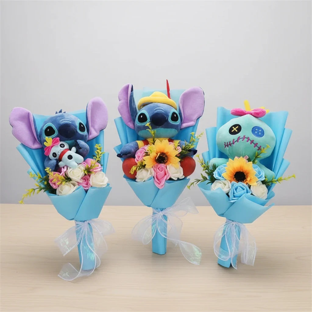 Lilo & Stitch Plush Flower Model Bouquet | Soft Plush Rose Bouquet - Valentines Gift