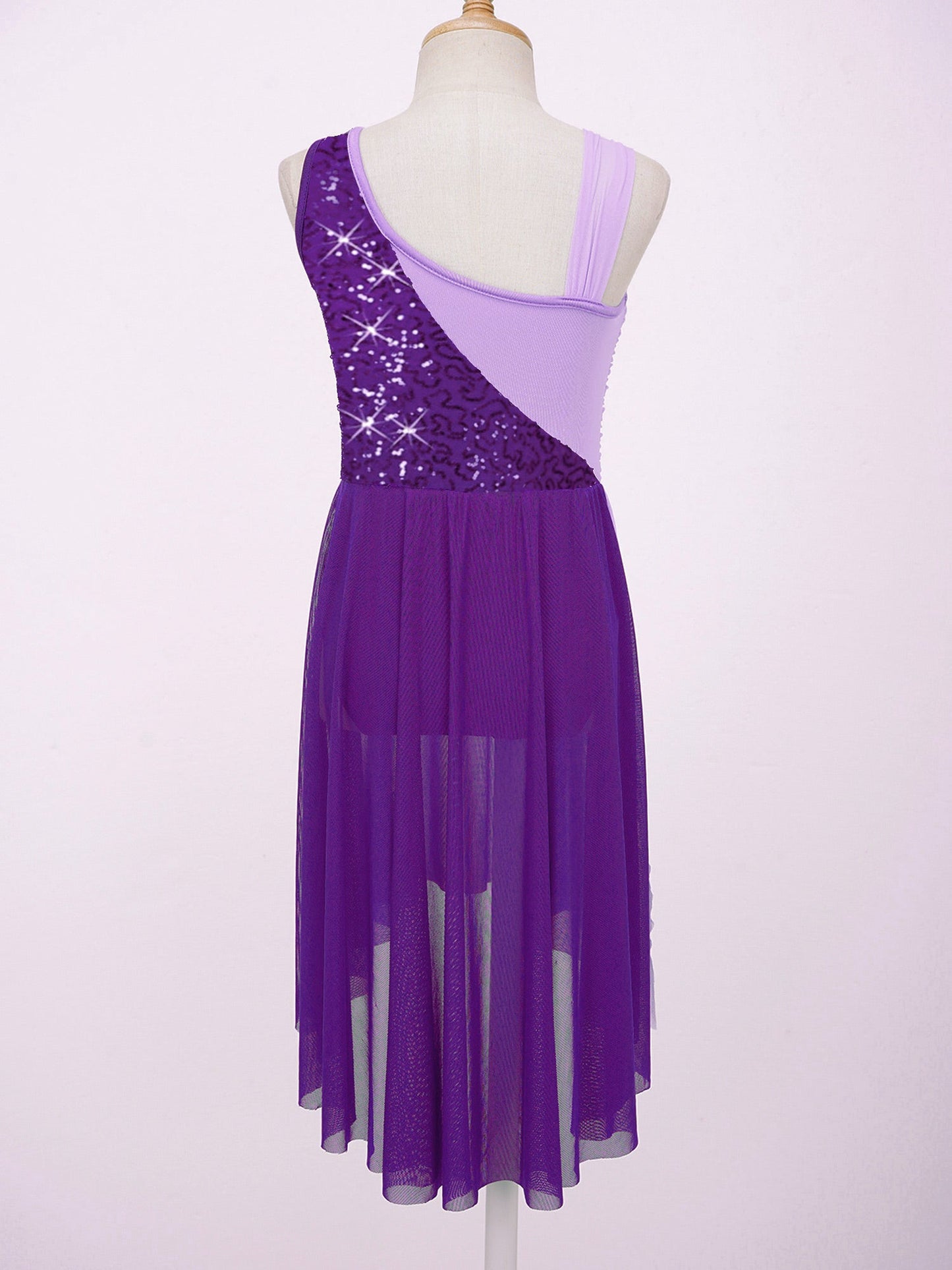 Girls Dance Sleeveless Color Block m Leotard Dress (Age 6-16YRS)