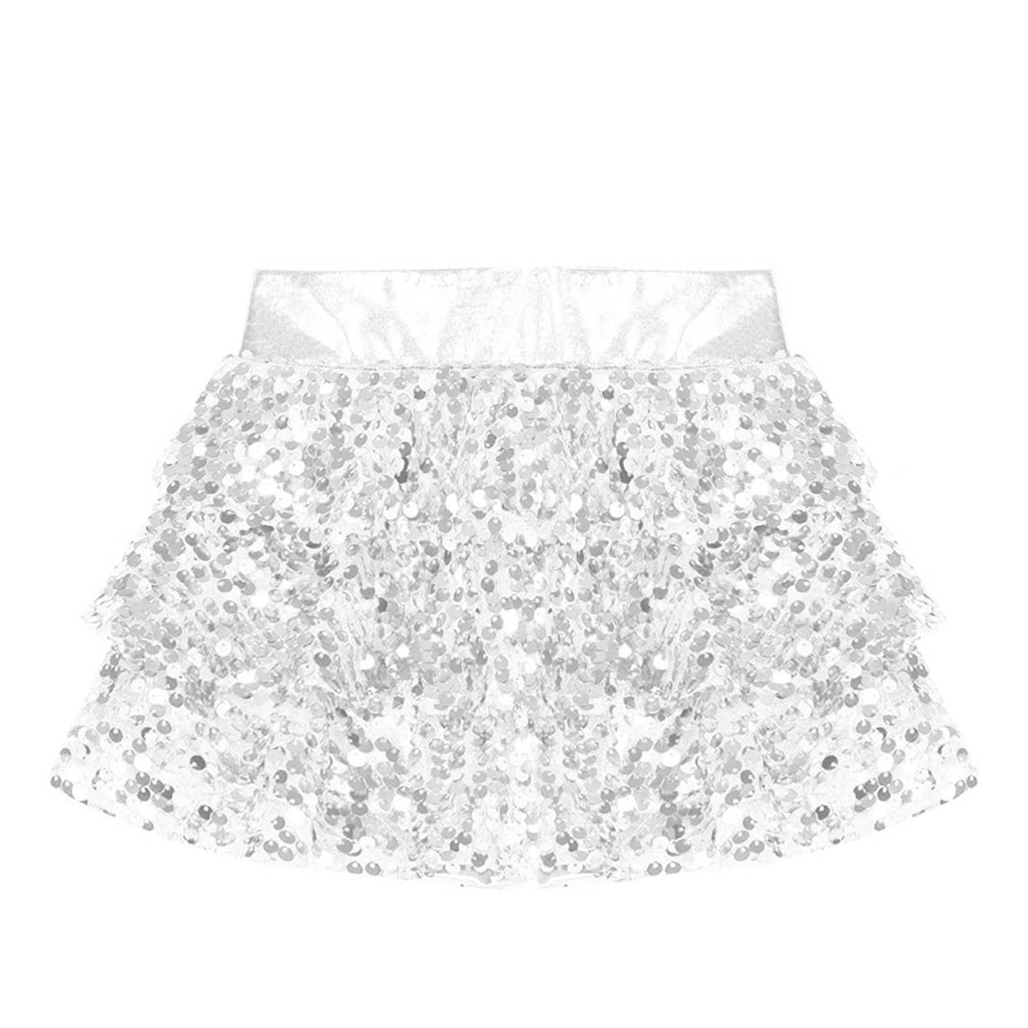 Girls Tiered Ruffle Dance Metallic Shiny Shorts (Age 4-16 YEARS)