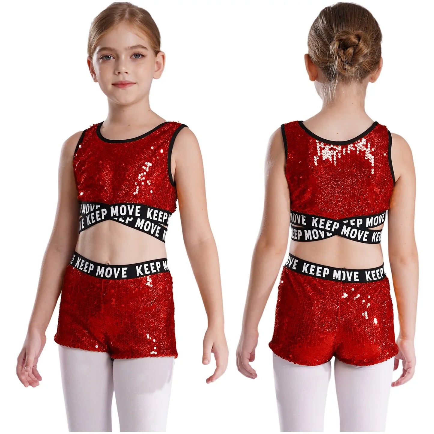 Girls Sequin Dance Top & Shorts Set (Age 4-16YRS)