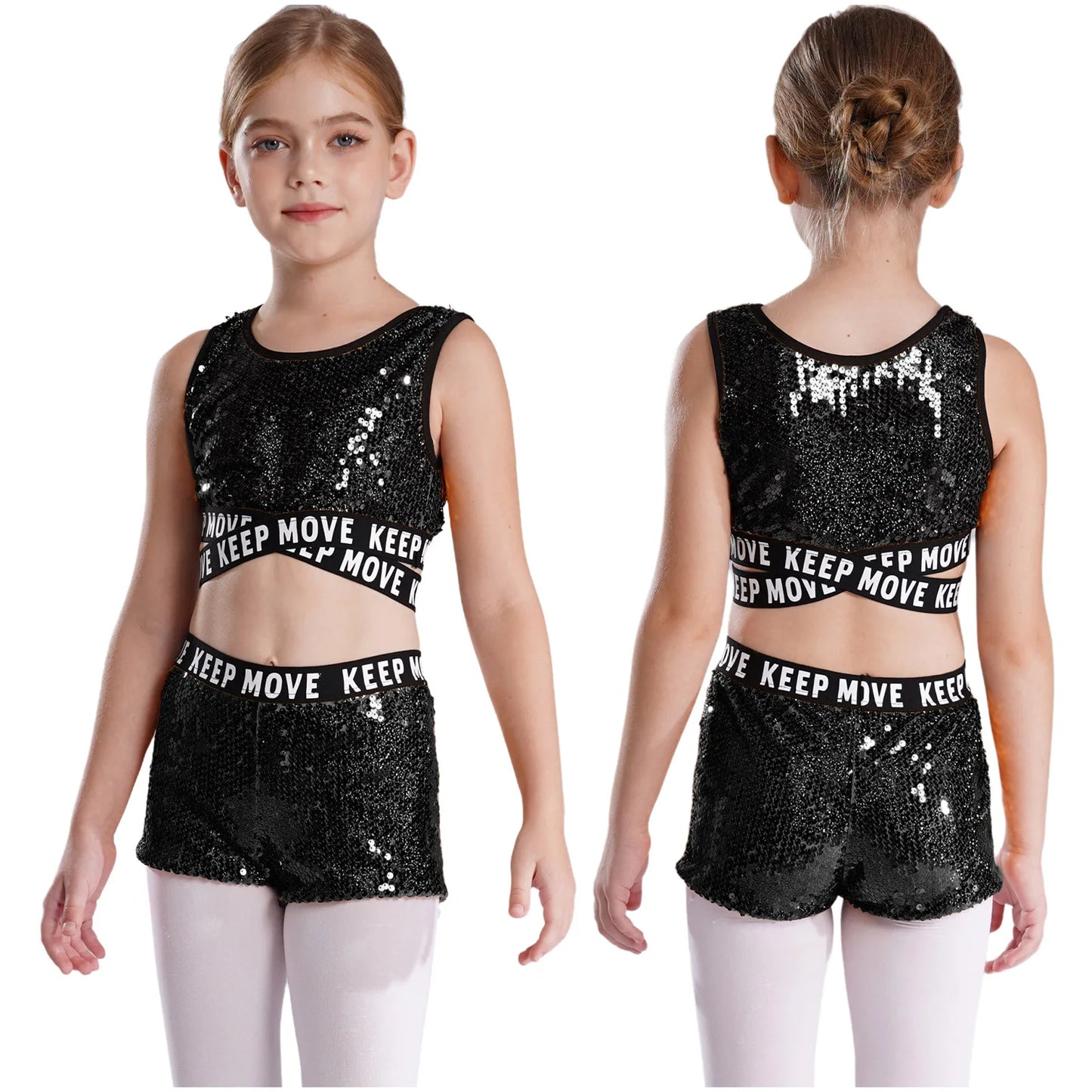 Girls Sequin Dance Top & Shorts Set (Age 4-16YRS)