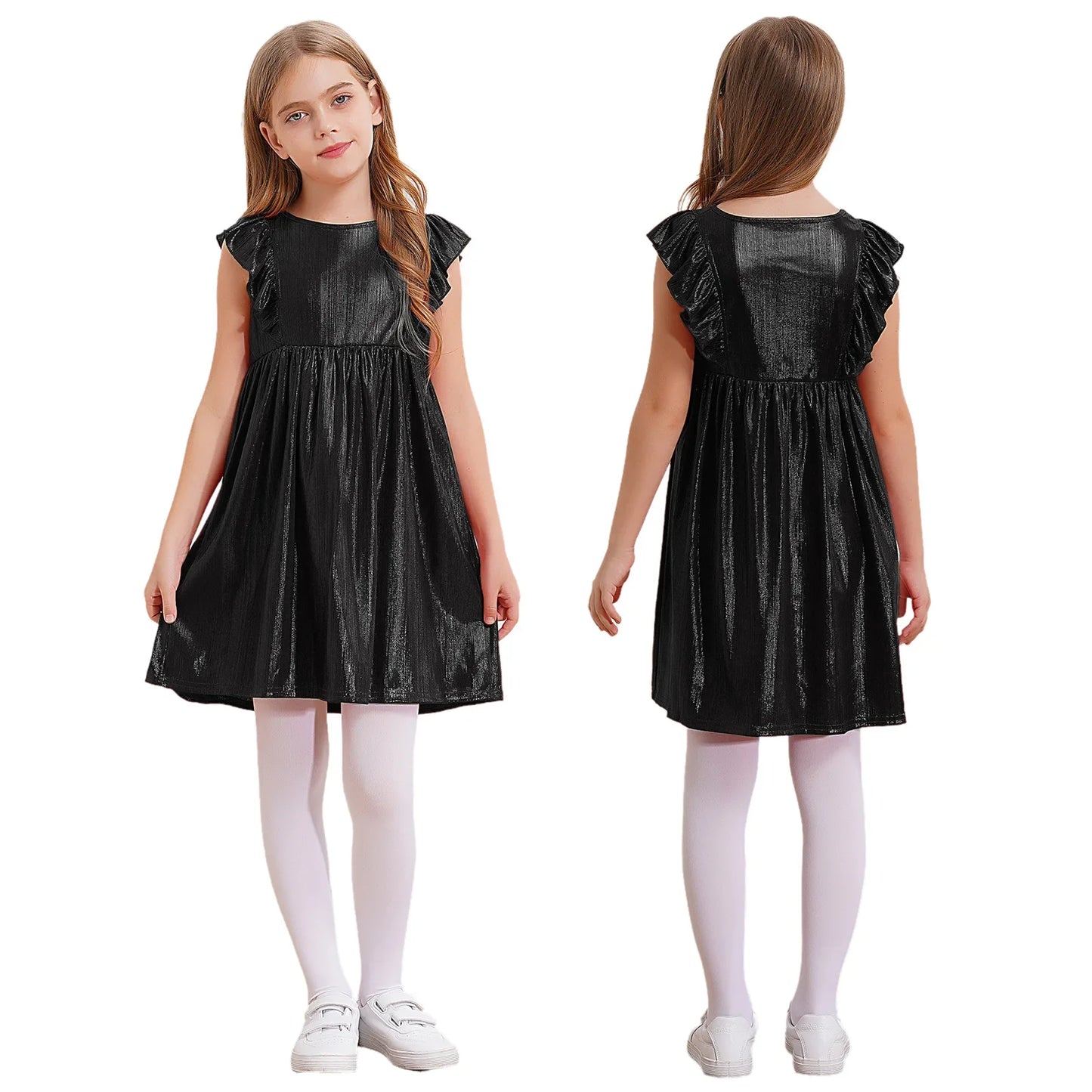 Girls Metallic Sleeveless Ruffles A-Line Dress (Age 24M-10YRS)