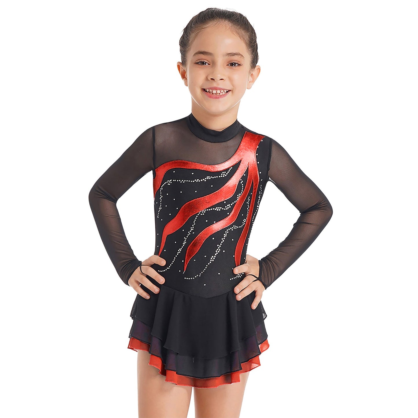 Girls Rhinestone Figure Skating Leotard Dress (Age 6-16 YRS)