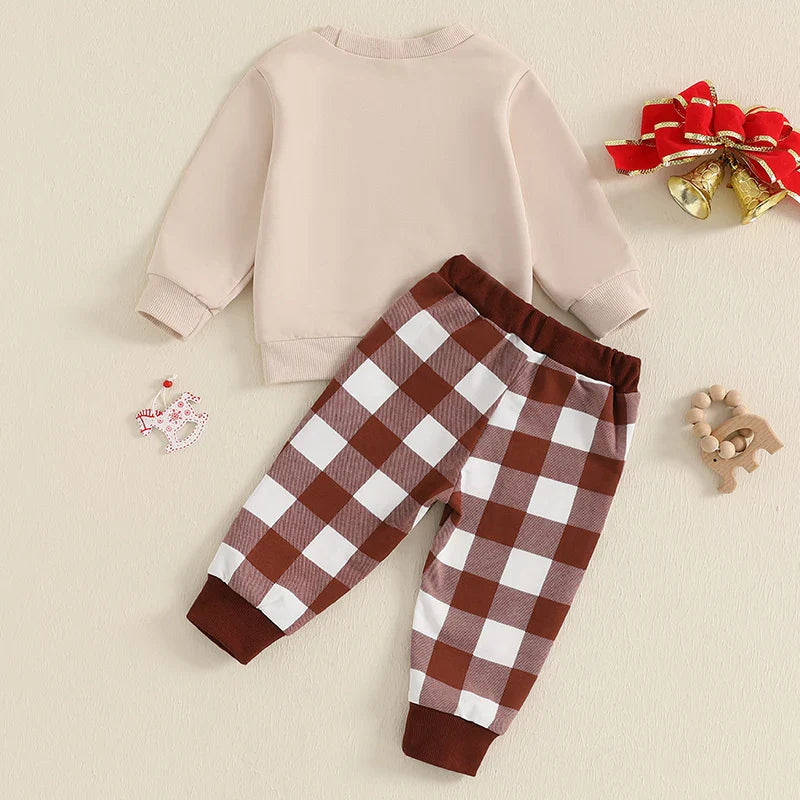 Baby/Toddler Boys Christmas Dinosaur Top & Checked Trousers Outfit (Age 6M-3YRS)