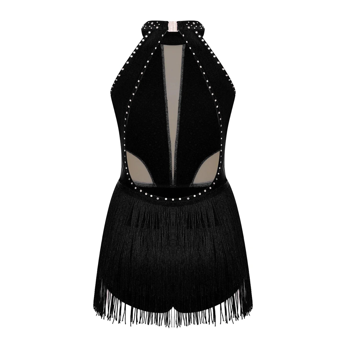 Girls Dance Costume Sleeveless Rhinestone Tassel Leotard (Age 6-16 YRS)