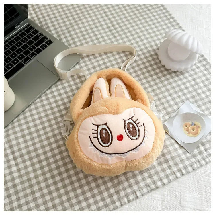Labubu Plush Crossbody Bag | Soft Kawaii Shoulder Bag with Zipper