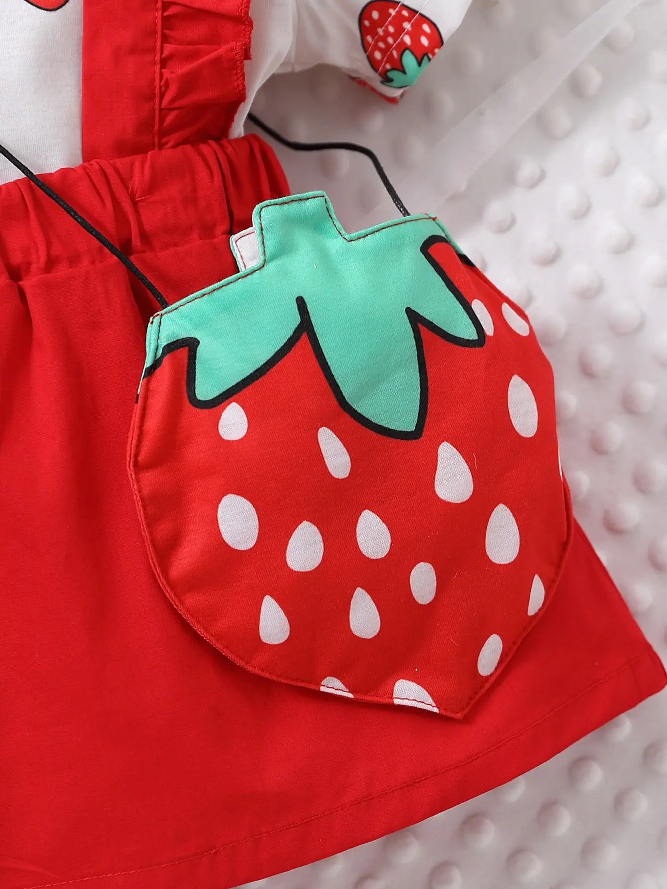 Baby Girls Strawberry Print Top & Red Cotton Dress & Bag Set (Age 6M-3YRS)