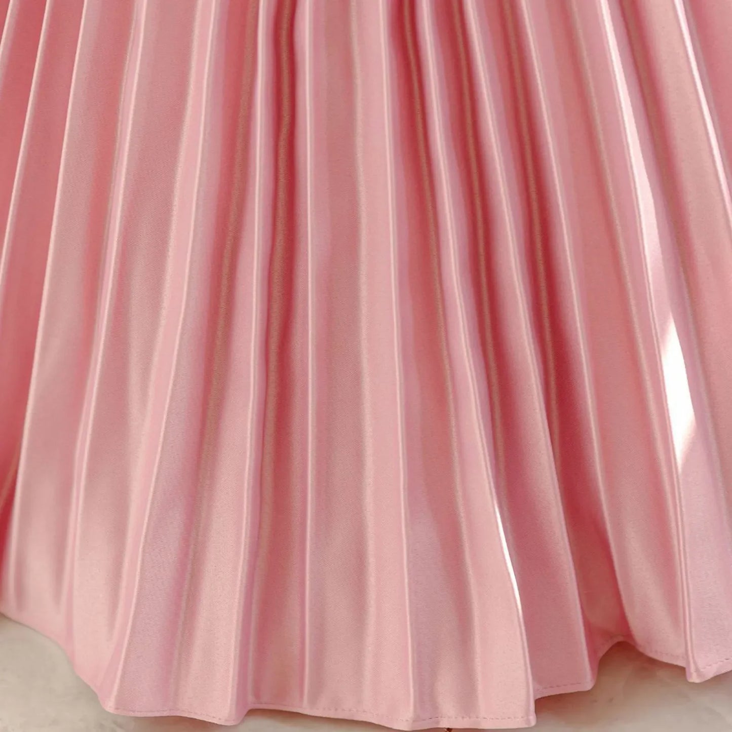 Baby Girls Princess Puff Sleeves Satin Faux Pearls Pleated Tulle Dress (9M-5YRS)