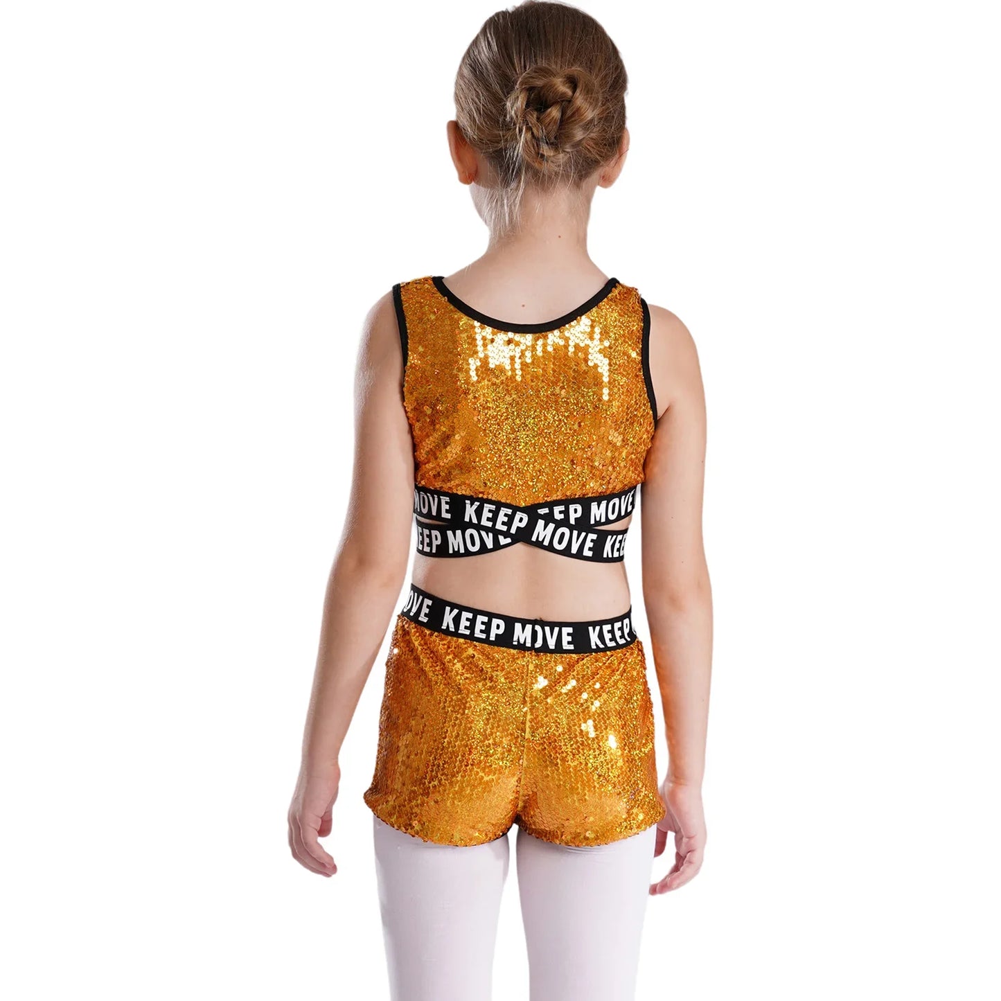 Girls Sequin Dance Top & Shorts Set (Age 4-16YRS)