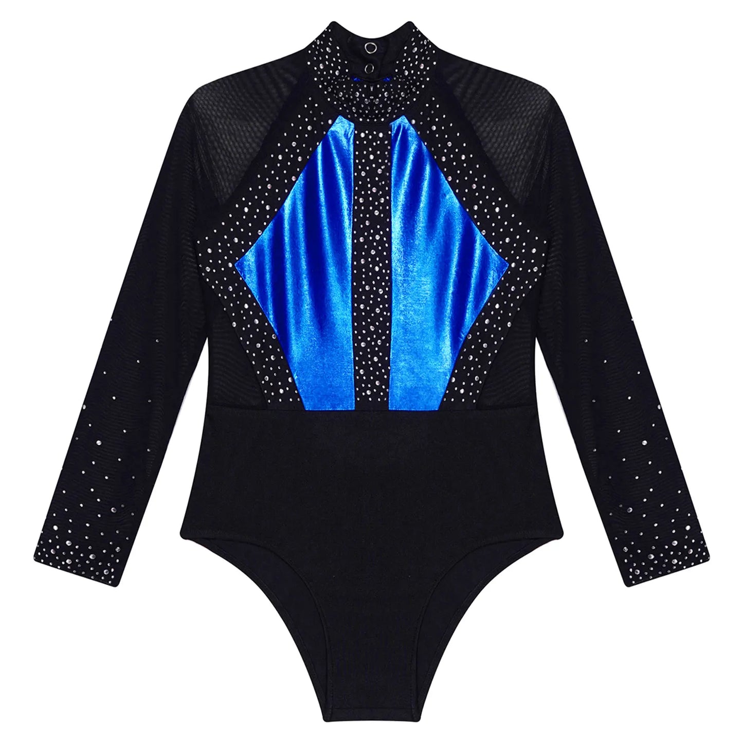 Girls Dance Performance Costume Long Sleeve Rhinestone Leotard (Age 6-16 YRS)