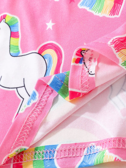 Girls Pink Rainbow & Unicorn Print Summer Dress (Age 3-7 YRS)