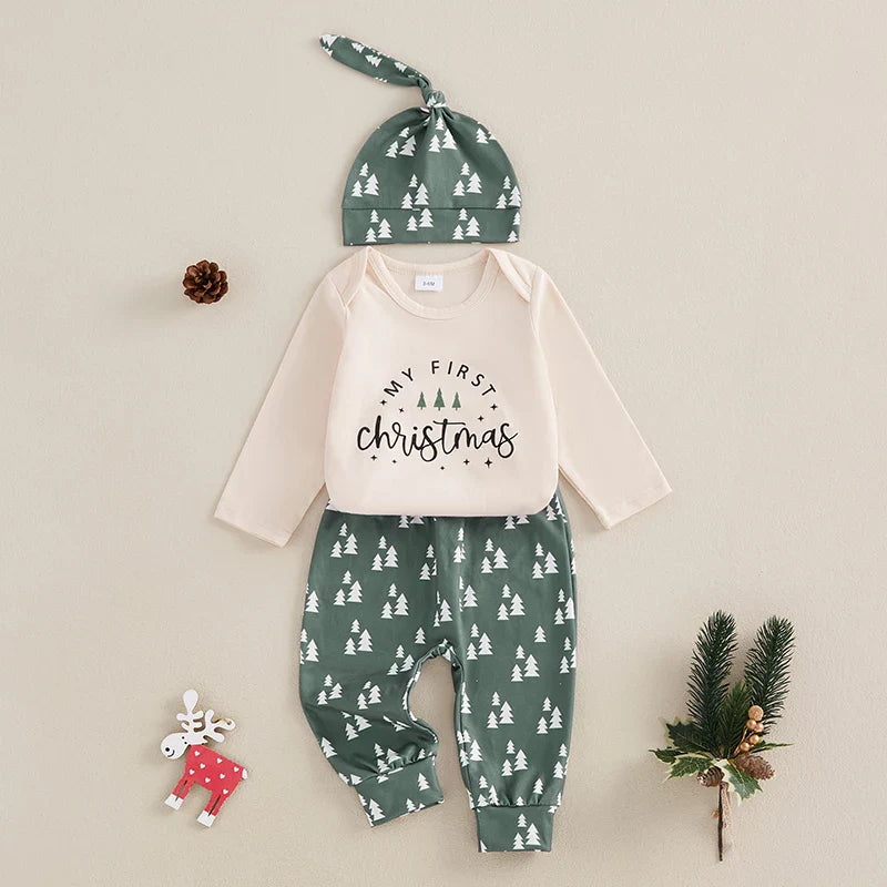 Baby 1st Christmas Bodysuit Trousers & Hat (Age Newborn-18M)