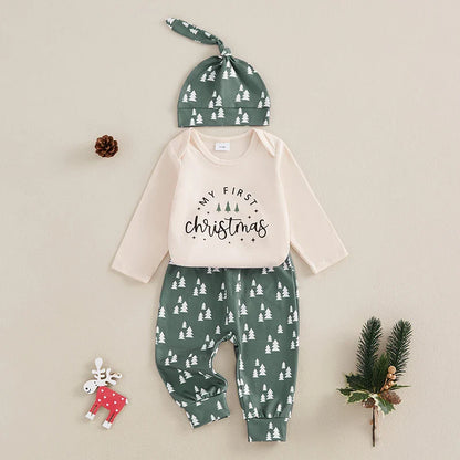 Baby 1st Christmas Bodysuit Trousers & Hat (Age Newborn-18M)