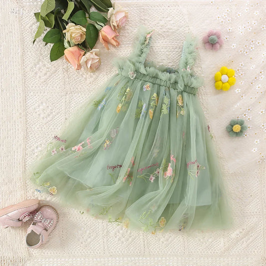 Girls Green Mesh Tulle Dress (Age 6M-5 YRS)