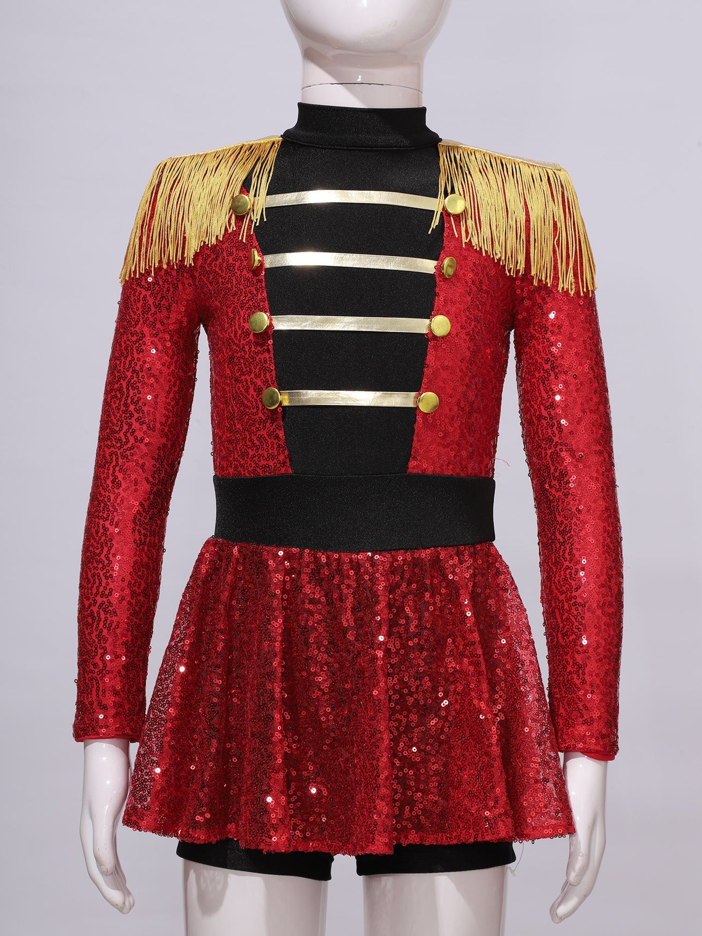 Girls Halloween Circus Ringmaster  Costume Long Sleeve Sequin Leotard Dress (Age 6-14YRS)