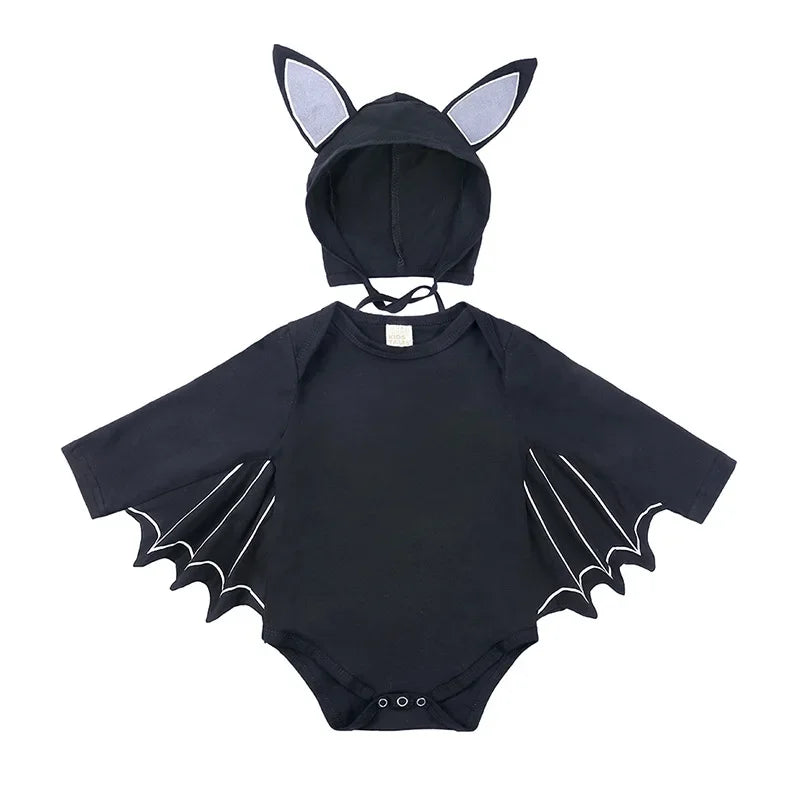 Skeleton Black Bat Costume for Baby 3-6M 6-12M 12-24M Purim Halloween Costumes Romper Hat 2pcs/set no pattern short