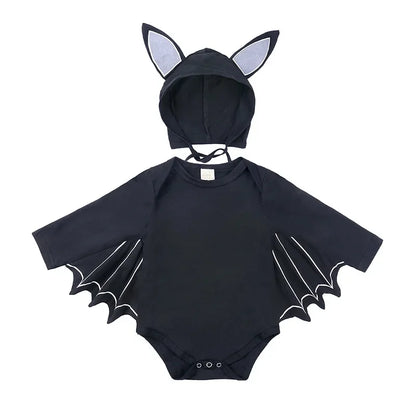 Skeleton Black Bat Costume for Baby 3-6M 6-12M 12-24M Purim Halloween Costumes Romper Hat 2pcs/set no pattern short