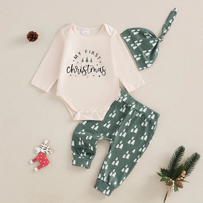 Baby 1st Christmas Bodysuit Trousers & Hat (Age Newborn-18M)