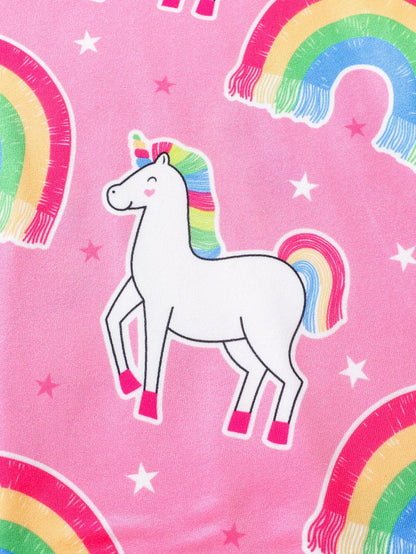 Girls Pink Rainbow & Unicorn Print Summer Dress (Age 3-7 YRS)