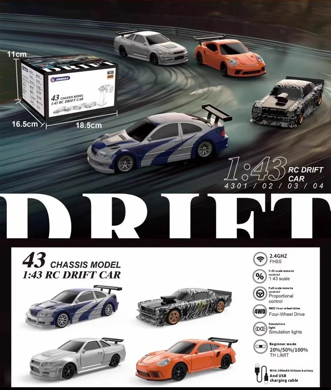 Jiabaile With Gyroscope 1:43 Mini Four-Wheel Drive Drift Remote Control Car