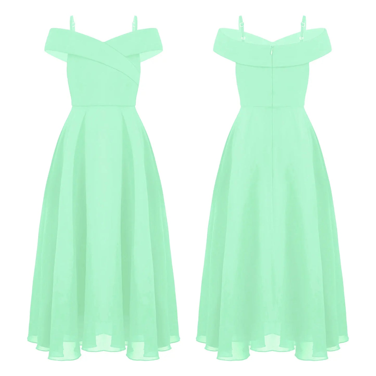 Girls Chiffon Off-the-Shoulder Adjustable A-Line Dress (Age 4-16 YRS)