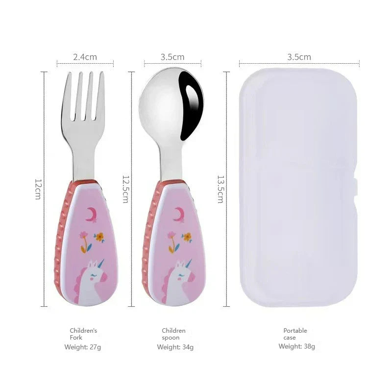 Toddler Cute Utensils Feeding Spoon And Fork Set Stainless Steel Pink