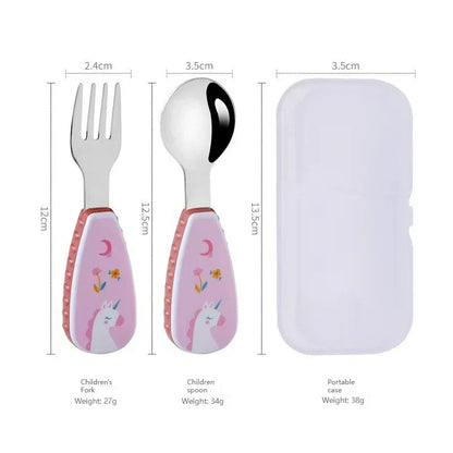 Toddler Cute Utensils Feeding Spoon And Fork Set Stainless Steel Pink