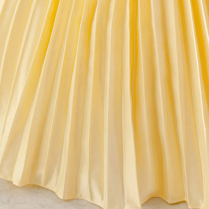 Baby Girls Princess Puff Sleeves Satin Faux Pearls Pleated Tulle Dress (9M-5YRS)