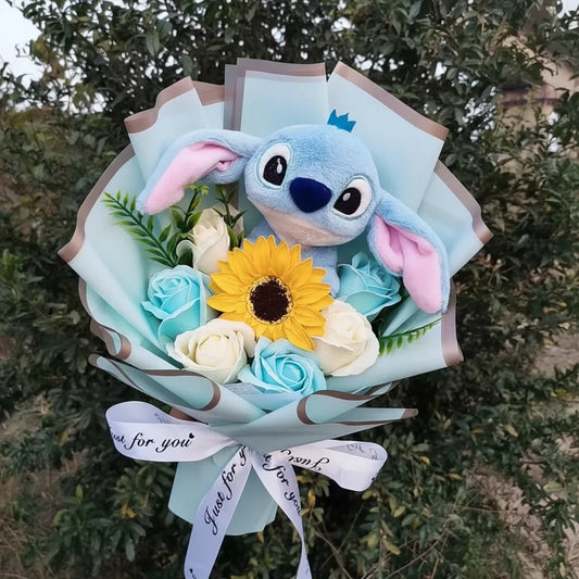 Lilo & Stitch Plush Bouquet – Sunflower & Rose Arrangement