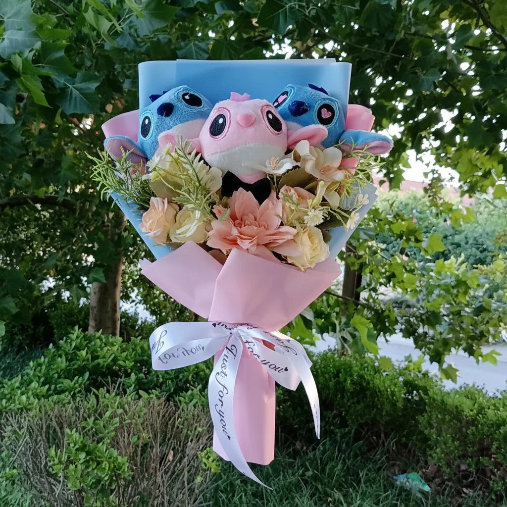 Disney Lilo & Angel Plush Bouquet | Cute Anime Stitch Plush Dolls - Valentines Gift
