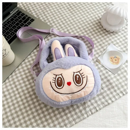 Labubu Plush Crossbody Bag | Soft Kawaii Shoulder Bag with Zipper