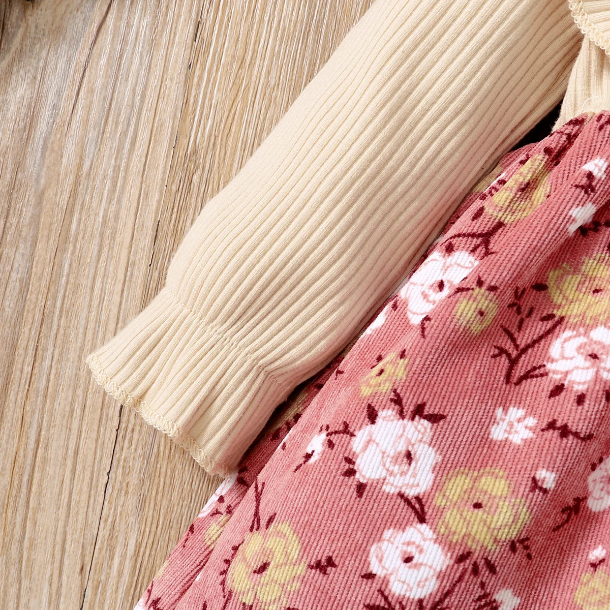 Baby Girls Ribbed Ruffle Long-sleeve Floral Print Dress (Age 3M-3YRS)