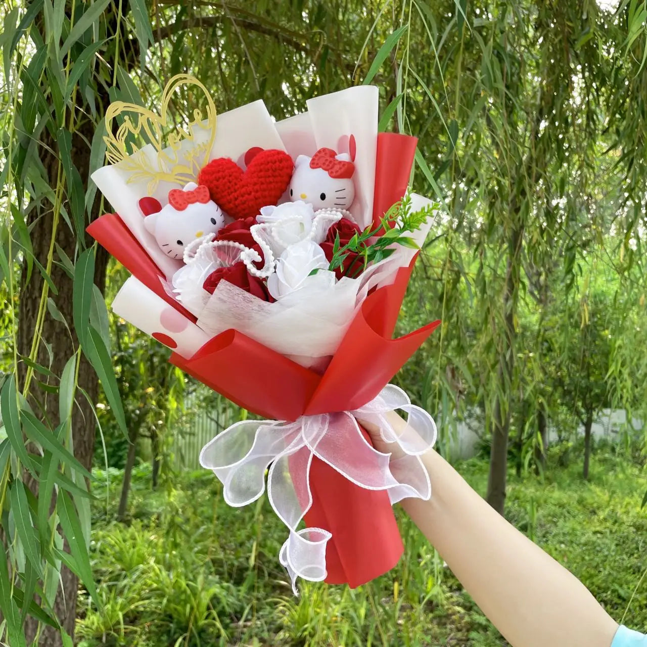Plush Miss Kitty Stuffed Gift Flower Bouquet